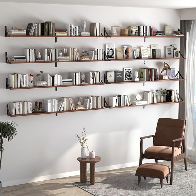 Heimlove 48 Inch Large Wall Bookshelves Set of 3, Wall Mounted Bookshelves,Heavy Duty Wooden Shelves for Living Room,Bedroom,Kitchen,Laundry Room Storage & Decor-Ruum Studio Home