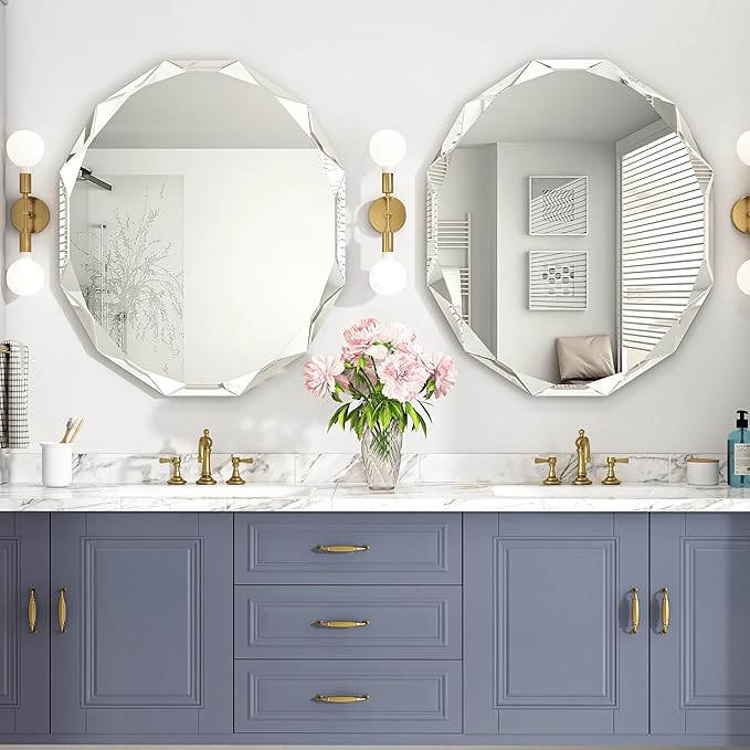 Bathroom Mirrors for Over Sink, Round Frameless Mirrors for Wall, 24x30 Inch Beveled Bathroom Mirror, Bathroom Vanity Circle Mirror for Bedroom Living Room Entryway Home Decor-Ruum Studio Home