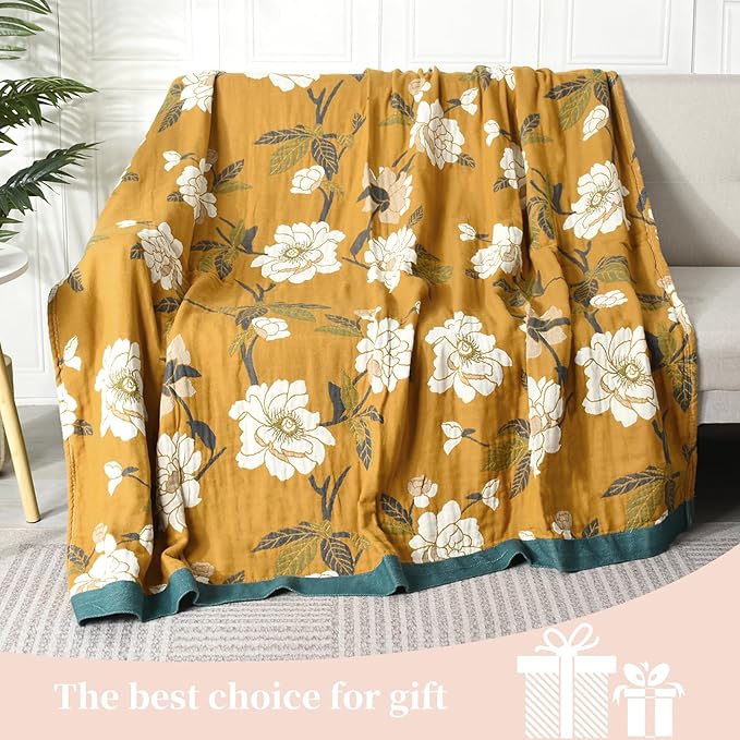 Boho Throw Blanket for Bed - 100% Pure Cotton Ultra Soft Rustic Quilt - Farmhouse Decor Bed Blankets, All Season Rustic Throw for Sofa Couch Chair(80''x 90'', Flower Branch 2)-Ruum Studio Home