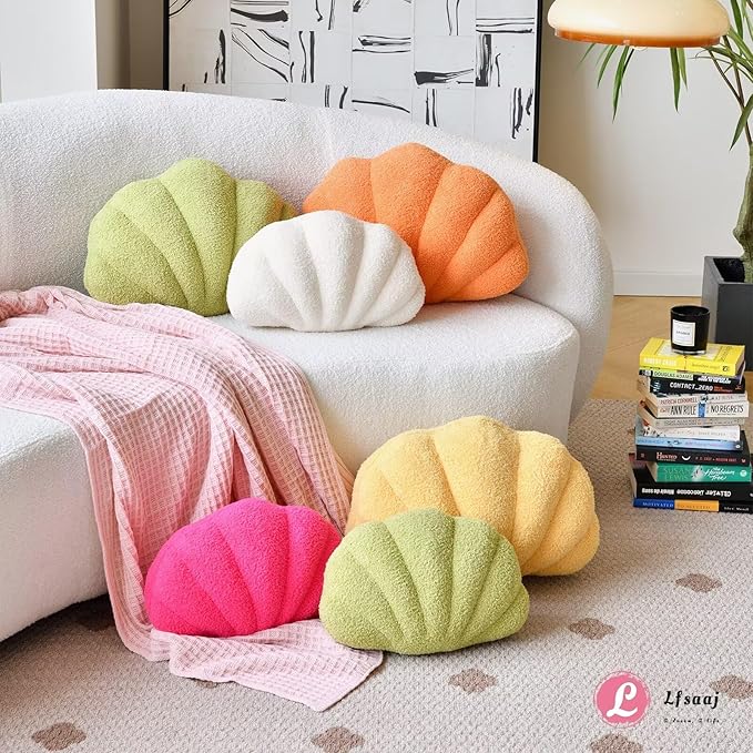 Beige Seashell Throw Pillows, Shell Shaped Throw Pillows, 13 Inch Soft Home Decorative Pillow Plush Cushion for Bed Couch Living Sofa Room Decor Accent Throw Pillow-Ruum Studio Home
