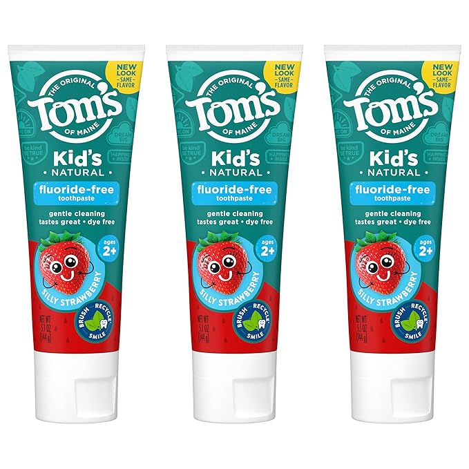 Tom's of Maine Natural Kid's Fluoride Free Toothpaste, Ages 2+, Silly Strawberry, 5.1 oz. 3-Pack (back in original formula)-Ruum Studio Home