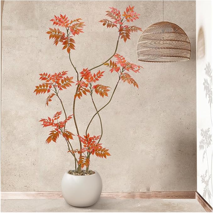 Artificial Mahonia Fortunei Tree 6ft,Tall Fake Plant Artificial Sumac Tree, Faux Plants Indoor Fake Plants Decor with Pots for Home Office Bathroom Bedroom Living Room Decorations Housewarming-Ruum Studio Home