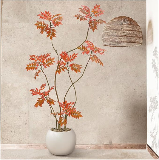 Artificial Mahonia Fortunei Tree 6ft,Tall Fake Plant Artificial Sumac Tree, Faux Plants Indoor Fake Plants Decor with Pots for Home Office Bathroom Bedroom Living Room Decorations Housewarming-Ruum Studio Home