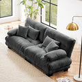 Loveseat Modular Sectional Sofa, Cloud Couch 2 Seater Sectional Couch Home Sofa Living Room Oversized Couch, Modern Deep Seat Couch with Chaise with Round Bolster Armrests 4 Pillows(Gray)-Ruum Studio Home