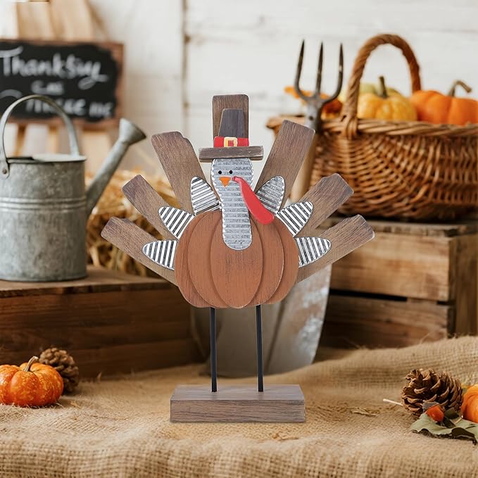 Zcaukya Thanksgiving Turkey Decoration, Wooden Indoor Standing Tabletop Turkey Decor for Home Office Bedroom Kitchen Thanksgiving Harvest Day Decorations-Ruum Studio Home