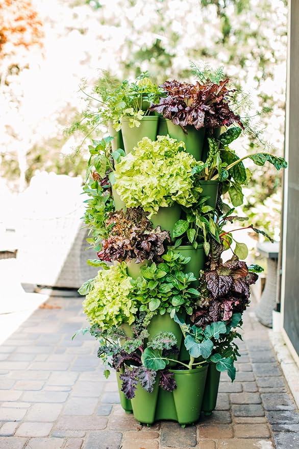 Greenstalk Patented Large 5 Tier Vertical Garden Planter with Patented Internal Watering System Great for Growing a Variety of Strawberries, Vegetables, Herbs, & Flowers (Evergreen)-Ruum Studio Home