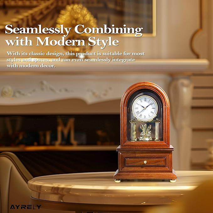 AYRELY® Wooden Table Anniversary Clock, Antique Shelf Clocks, Revolving Pendulum Mantel Clocks, Desk Grandfather Clock for Living Room, Home Decor Gift-Ruum Studio Home