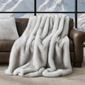 Luxury Faux Fur Throw Blanket, Soft Fluffy Faux Mink Blankets for Bed, Couch, Sofa, Thick Cozy Plush Warm Fur Throws with Reversible Velvet, Frosted White Wolf, 50"x60"-Ruum Studio Home