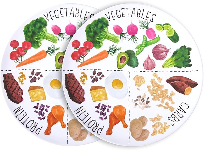 9" Portion Control Plate - Healthy Nutrition Plate for Adults and Teens, Melamine, Ideal for Weight Loss and Diabetes Management (2 Pack)-Ruum Studio Home