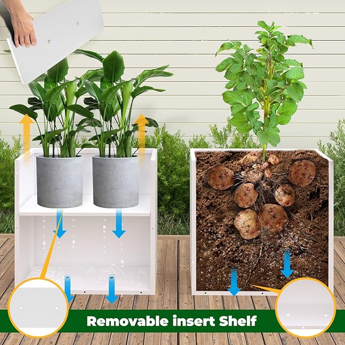 Galvanized Steel Metallic Heavy Planter for Outdoor Plants Metal Outdoor Planter Spliced Flower Box with Partitions for Outside,Indoor,Garden (White, 24 * 10 * 24)-Ruum Studio Home