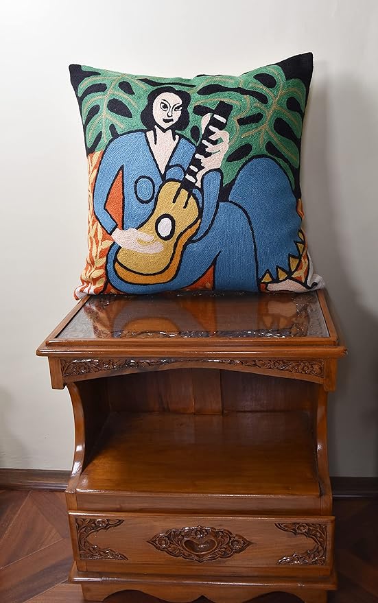 The Music Matisse Decorative Pillow Cover Handembroidered Wool 18x18-Ruum Studio Home
