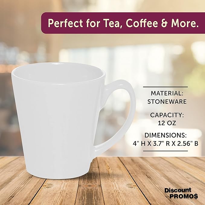 DISCOUNT PROMOS Glossy Ceramic Latte Coffee Mug 12 oz. Set of 10, Bulk Pack - Perfect for Tea, Espresso, Cappuccino, Hot Cocoa - White-Ruum Studio Home