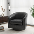 Swivel Barrel Accent Chair, Modern Round Faux Leather Arm Chair for Living Room, Bedroom, Comfy Club Reading Chairs for Adults(Faux Leather, Black Grey, Set of 1)-Ruum Studio Home