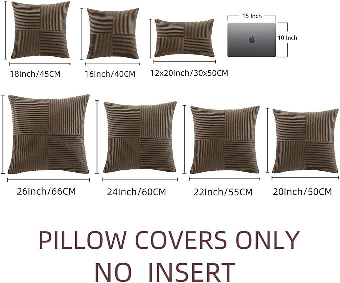 Fancy Homi 2 Packs Dark Brown Decorative Throw Pillow Covers 22x22 Inch for Living Room Couch Bed Sofa, Rustic Farmhouse Boho Home Decor, Soft Corss Corduroy Patchwork Accent Cushion Case 55x55 cm-Ruum Studio Home