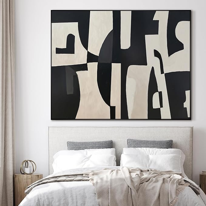 SIGNWIN 46"x60" Extra Large Framed Wall Art Black and White Abstract Geometric Design, Minimalist Modern Print for Home Living Room Bedroom Decor (Frame Assembly Required)-Ruum Studio Home