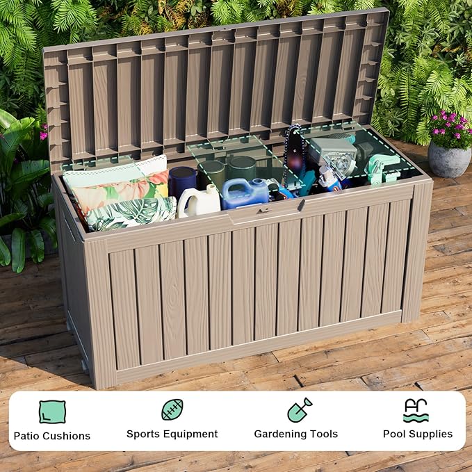 Vixzen 75 Gallon Resin Deck Box with wheels,Lockable Outdoor Storage Box for Patio Cushions Storage Furniture,Garden Tools,Weatherproof and UV Resistant- Grey-Ruum Studio Home