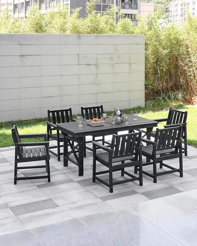 Patio Dining Chair Set of 2, HDPE Outdoor Dining Chair, Ergonomic HDPE Dining Chairs with Deep Seating, All Weather Outdoor Chairs Furniture for Backyard, Deck, Garden, Poolside, Obsidian-Ruum Studio Home