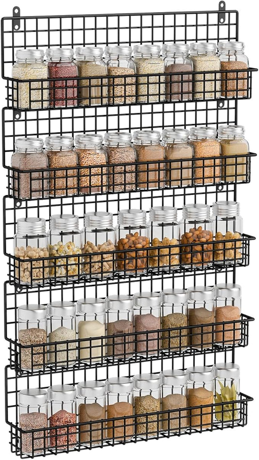 X-cosrack Spice Rack Organizer, 5-Tier Wall Spice Rack, Stackable Hanging Spice Jars Storage Racks, Great for Kitchen and Pantry, Up to Storage 48 Jars(Patent No.:D909138S)-Ruum Studio Home