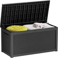 260 Gallon Deck Box XXL Large Outdoor Storage for Patio Furniture,Outdoor Cushions,Garden Tools and Pool Supplies,Waterproof,Resin,Lockable(Black Rattan)-Ruum Studio Home