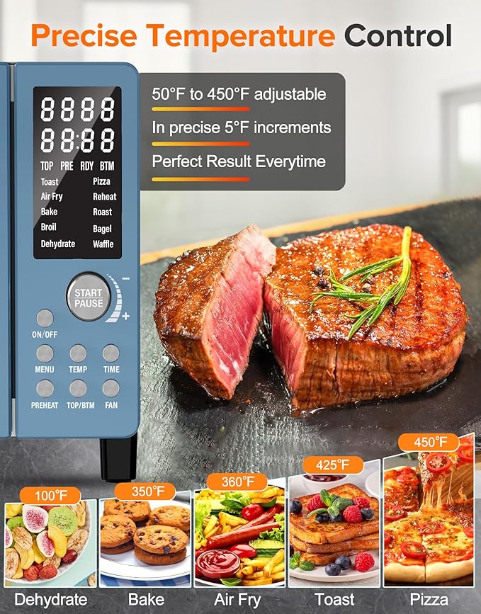 Nuwave Bravo Pro Smart Air Fryer Toaster Oven Combo, Airfryer Convection Oven Countertop, 10-in-1 Functions with Quicker & Even Crisp Technology, 1800W, 50-450°F, PFAS-Free, 21QT, Cozy Blue-Ruum Studio Home