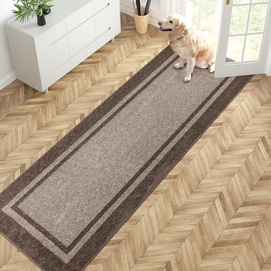 PURRUGS Dirt Trapping Door Mat 24" x 84", Non-Slip/Skid Machine Washable Entryway Rug, Shoes Scraper, Area Rug, Super Absorbent Welcome Mat for Muddy Wet Shoes and Paws, Beige & Grayish Brown-Ruum Studio Home