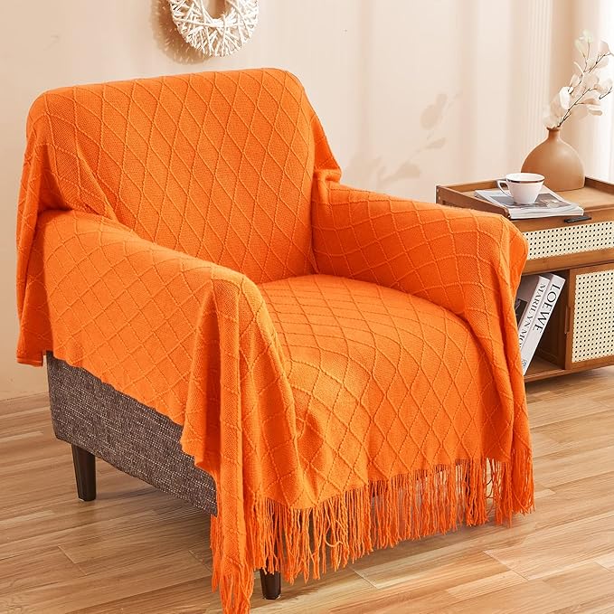 inhand Fall Throw Blanket Burnt Orange for Couch, Soft Living Room Home Decor Knitted Twin Size Blanket, Outdoor Lightweight Breathable Summer Blanket, Farmhouse Warm Woven Decorative, 60"x80"-Ruum Studio Home