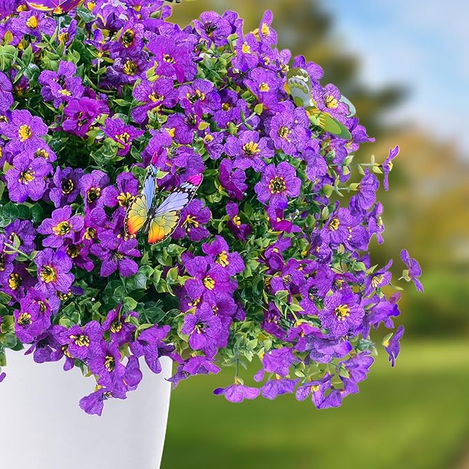 ‌20 Bundles Artificial Flowers for Outdoors‌ with 6 Faux Butterflies, UV Resistant ‌Fake Flowers‌ with Eucalyptus Leaves, ‌Artificial Plants Outdoor‌ for Patio Garden Porch Home Decor (Purple)-Ruum Studio Home