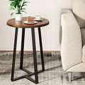 Round End Tables, Small Side Table Walnut Color MDF Top, Metal Frame Black, Tall End Table for Bed Room, Coffee Tea End Table for Living Room(Walnut+Black)-Ruum Studio Home