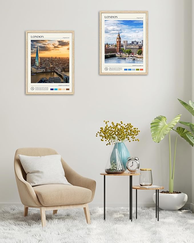 HesenDot Natural OAK Wood Framed London City Wall Art,12x16in Landscape Canvas Wall Print Poster,Classic Urban Landmark Wall Decor for Living Room,Bedroom,Office Gallery Set of 1-Ruum Studio Home