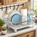 MOUKABAL Dish Drying Rack - Stainless Steel Dish Rack, Dish Racks for Kitchen Counter, Drying Rack Kitchen with Removable Utensil Holder, Drainboard and Glass Organizer (White)-Ruum Studio Home