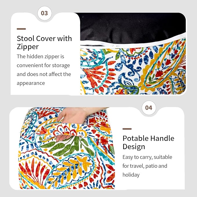 Inflatable Ottoman Stool D21 xH9 for Outdoor/Indoor Use, Water Repellent Patio Foot Rest Stool with Portable Handle,Round Pouf Ottoman Suitable for Garden,Deck and Camping - Paisley Multi-Ruum Studio Home