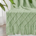 inhand Sage Green Throw Blanket for Couch, Soft Living Room Home Decor Knitted Twin Size Blanket, Outdoor Lightweight Breathable Summer Blanket, Farmhouse Warm Woven Decorative, 60"x80"-Ruum Studio Home