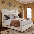 PaPaJet King Bed Frame Upholstered Platform Bed Frame with 52.8'' Tall Sleigh Headboard, Button Tufted, No Box Spring Needed, Easy Assembly, Cream-Ruum Studio Home