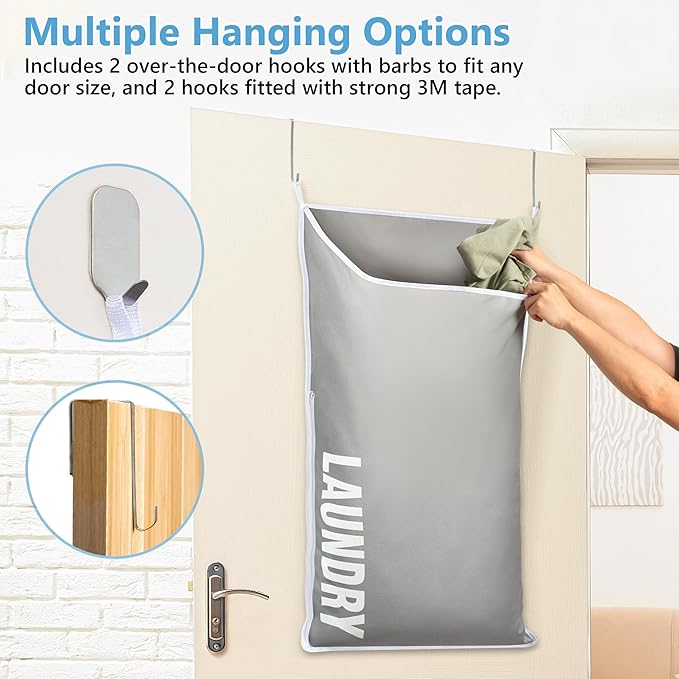 Hanging Laundry Hamper Bag XL 40x22", Space Saving over the Door Storage Bags, Behind the Door Hampers for Dirty Clothes & Wall Mounted Basket for Bathroom, Organizer for Small Room Spaces RV-Ruum Studio Home
