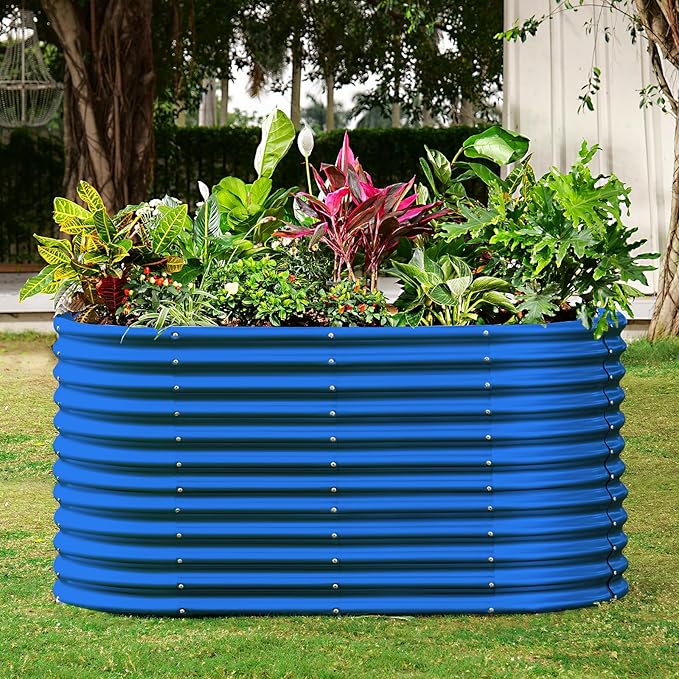 Land Guard 8x4x3ft Oval Galvanized Raised Garden Beds, Large-Capacity Metal Planter Box Outdoor, Durable Deep Raised Garden Bed 3ft Tall, Raised Beds for Gardening Vegetables, Royal Blue-Ruum Studio Home