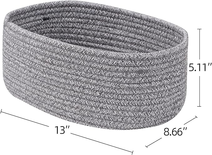 Baskets to Store Organize Household Items/Cute Basket&Bin for Shelf Storage Woven Rope Basket for Living Room, Bedroom,Play room/13x8.66x5.11’’ Cotton Rope,Durable&Stylish,Oval 3 Packs Gray-Ruum Studio Home