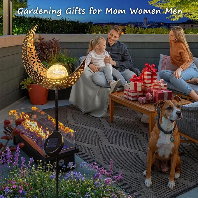 Homeimpro Moon Solar Lights Outdoor Garden Decor Gifts for Mom Women,Waterproof Stakes Yard Decorations for Lawn, Patio Accessories, Backyard Ornaments Birthday Gifts Mother Grandma (Bronze)-Ruum Studio Home