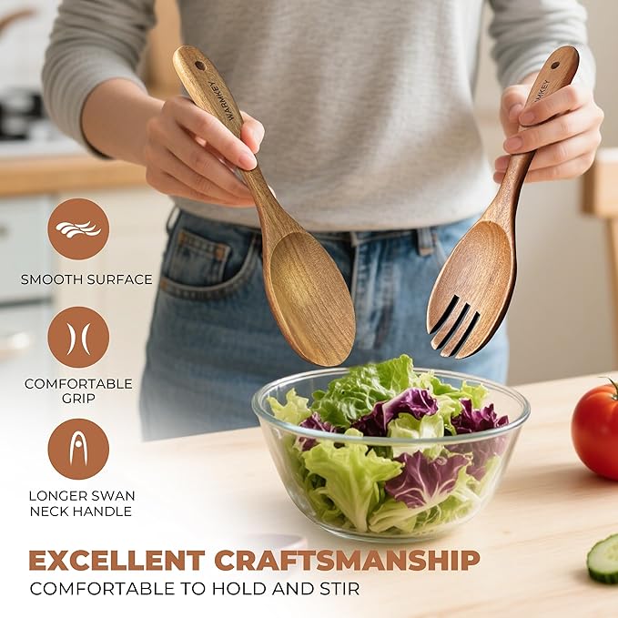 Acacia Wood Kitchen Utensil Set 9PC-Natural Wooden Cooking Tools for Nonstick Pans&Stir Frying,Scratch-Proof&Heat Resistant,Sturdy&Lightweight with Spoon Rest (Kitchen Utensil Set 9PC)-Ruum Studio Home