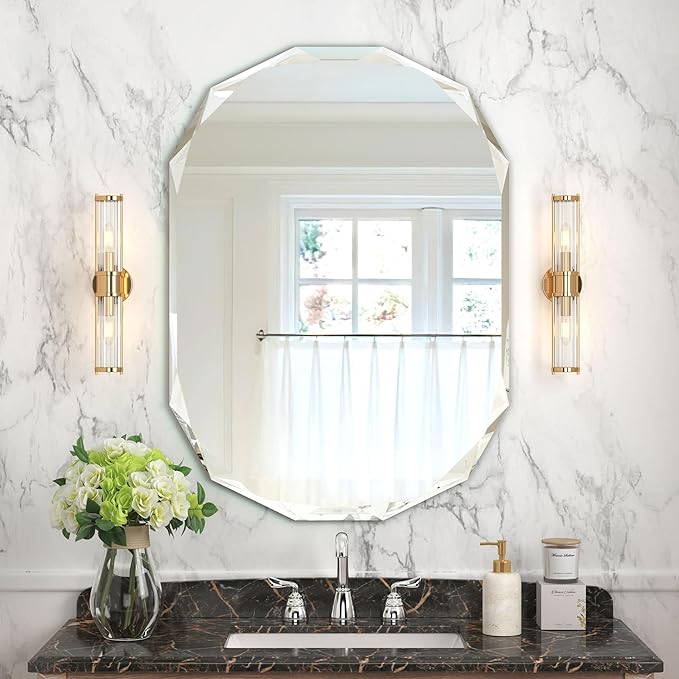 Bathroom Mirrors for Over Sink, Round Frameless Mirrors for Wall, 20x28 Inch Beveled Bathroom Mirror, Bathroom Vanity Circle Mirror for Bedroom Living Room Entryway Home Decor-Ruum Studio Home