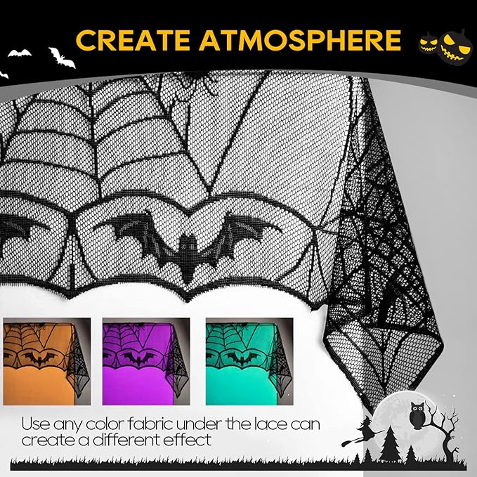 eZAKKA Halloween Table Cloth, Spider Web Table Cloth Black Tablecloth Lace Fabric Table Cloths Halloween Table Cover for Rectangle for Parties Gothic Spooky Home Decorations, 48x96 Inch-Ruum Studio Home