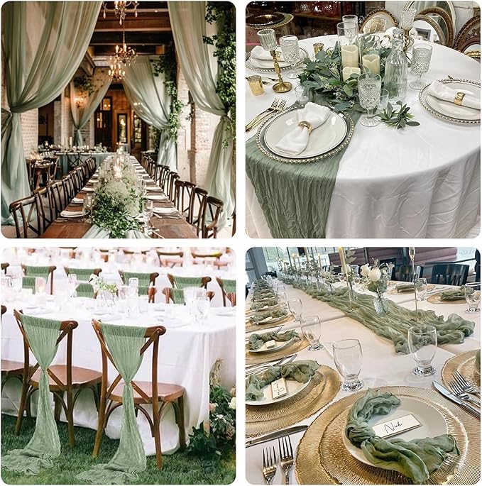 Sioloc 5 Pack Sage Green Cheesecloth Table Runner Fall Autumn Decor for Home 10ft Table Cloth for Tea Wedding Birthday Party Baby Bridal Shower Halloween Thanksgiving-Ruum Studio Home