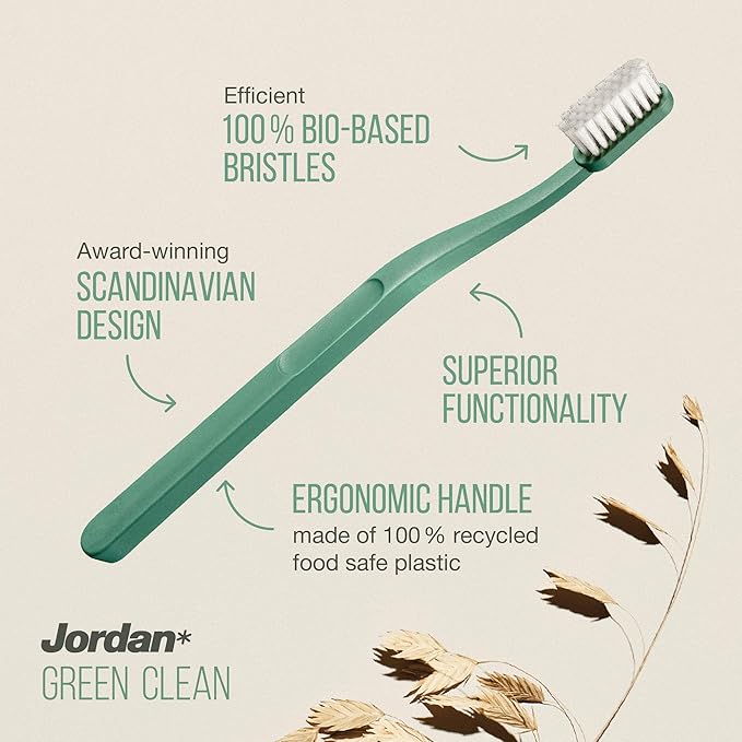 Jordan Green Clean Manual Toothbrush - Sustainable, Scandinavian Design, Soft Bristles, Mixed Colors, 4 Units-Ruum Studio Home