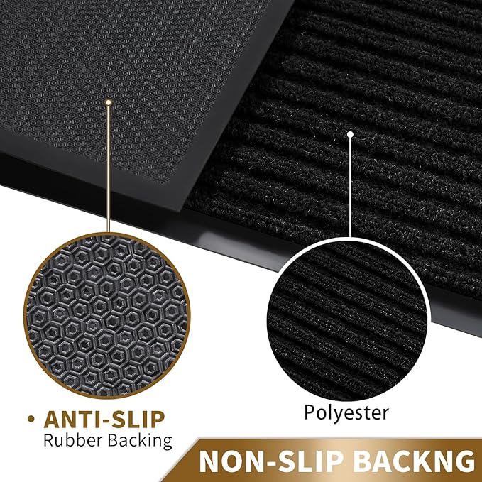 Yimobra Front Door Mat Outdoor Indoor Entrance, 100% Waterproof All-Season All Weather Doormat, Welcome Matt Outside Entry, Non Slip, Low Profile, Heavy Duty Patio Porch Floor Mats,36 x 17,Black-Ruum Studio Home