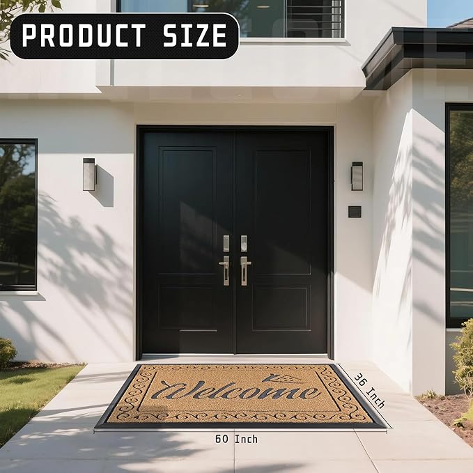 Yimobra Welcome Mat, Heavy Duty Sturdy Door Mats for Home Entrance Outdoor Indoor, Front Doormat for Outside Patio Floor Entry Porch Garage Office, Waterproof, Low Profile, 60 x 36, Yellow-Ruum Studio Home