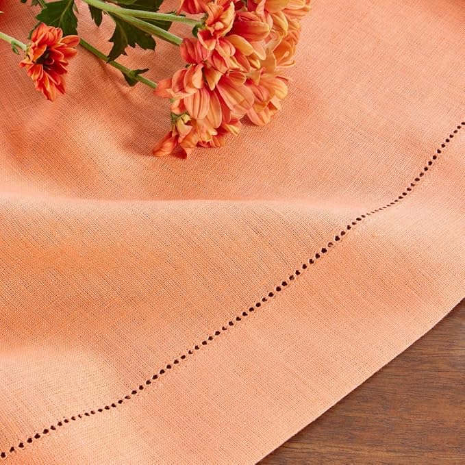 Solino Home Linen Coral Hemstitch Table Runner 36 Inches - 100% Pure Linen Small Table Runner 14 x 36 Inch Ideal for Dresser and Coffee Tables - Classic Hemstitch-Ruum Studio Home