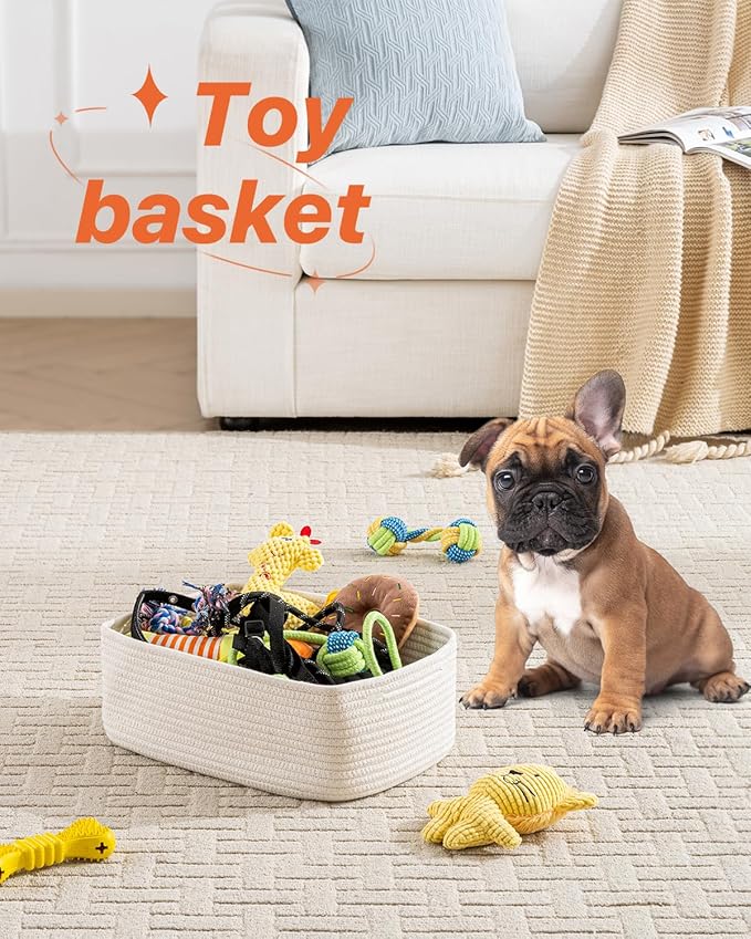 KALLAX Small Woven Basket, 13.5 x 9.5 x 5 Inches, Storage Basket for Organizing, Cute Small Rope Shelf Closet Cube Storage Bins Baskets for Shelves, Dog Toy Gift Baskets Empty, 3 Packs, Off White-Ruum Studio Home