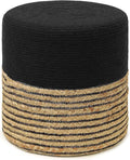 REDEARTH · Cylindrical Pouf Ottoman - Braided Pouffe Accent Sitting Round Footrest for Living Room, Bedroom, Nursery, kidsroom, Patio, Gym; 70% Cotton 30% Jute, (14.5x14.5x16; Black Natural)-Ruum Studio Home