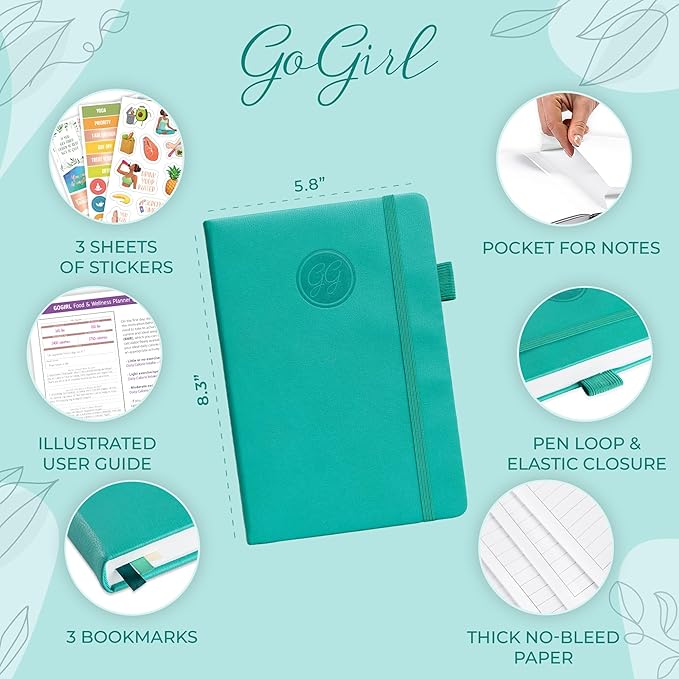 GoGirl Food Journal & Wellness Planner –– Diet & Fitness Diary – Nutrition Journal with Meal, Exercise & Weigh Loss Tracker, A5 (Turquoise)-Ruum Studio Home