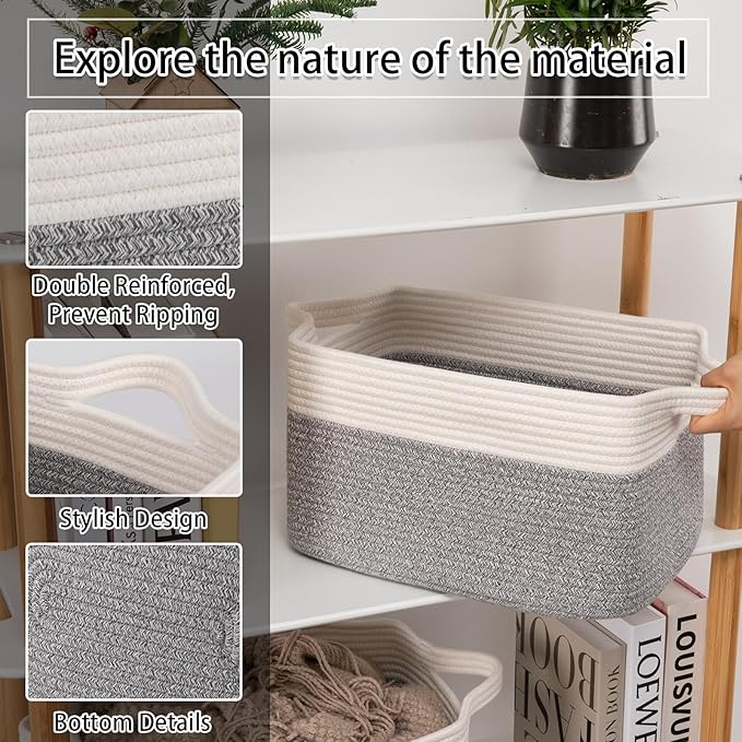 OIAHOMY 3 Pack Storage Basket for Organizing, 13''X9.85''X8.7'' Storage Bins,Woven Basket Basket with Handles, Toy Storage Basket Bin,Stylish Room Decor Basket, White & Grey variegated-Ruum Studio Home