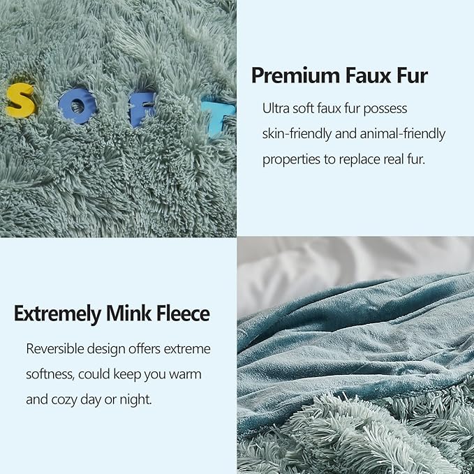 GONAAP Fuzzy Faux Fur Throw Blanket Queen Size Ice Blue Super Soft Cozy Plush Fuzzy Shaggy Blanket for Couch Sofa Bed (Ice Blue, Queen(90"x90"))-Ruum Studio Home